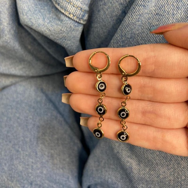 Brinco argola, amanda, olho grego, preto, dourado - REF B1059