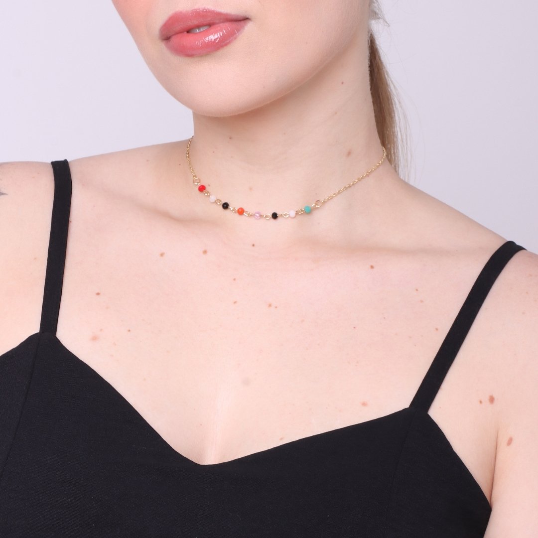 Choker amanda, arco-iris, dourado - REF C121