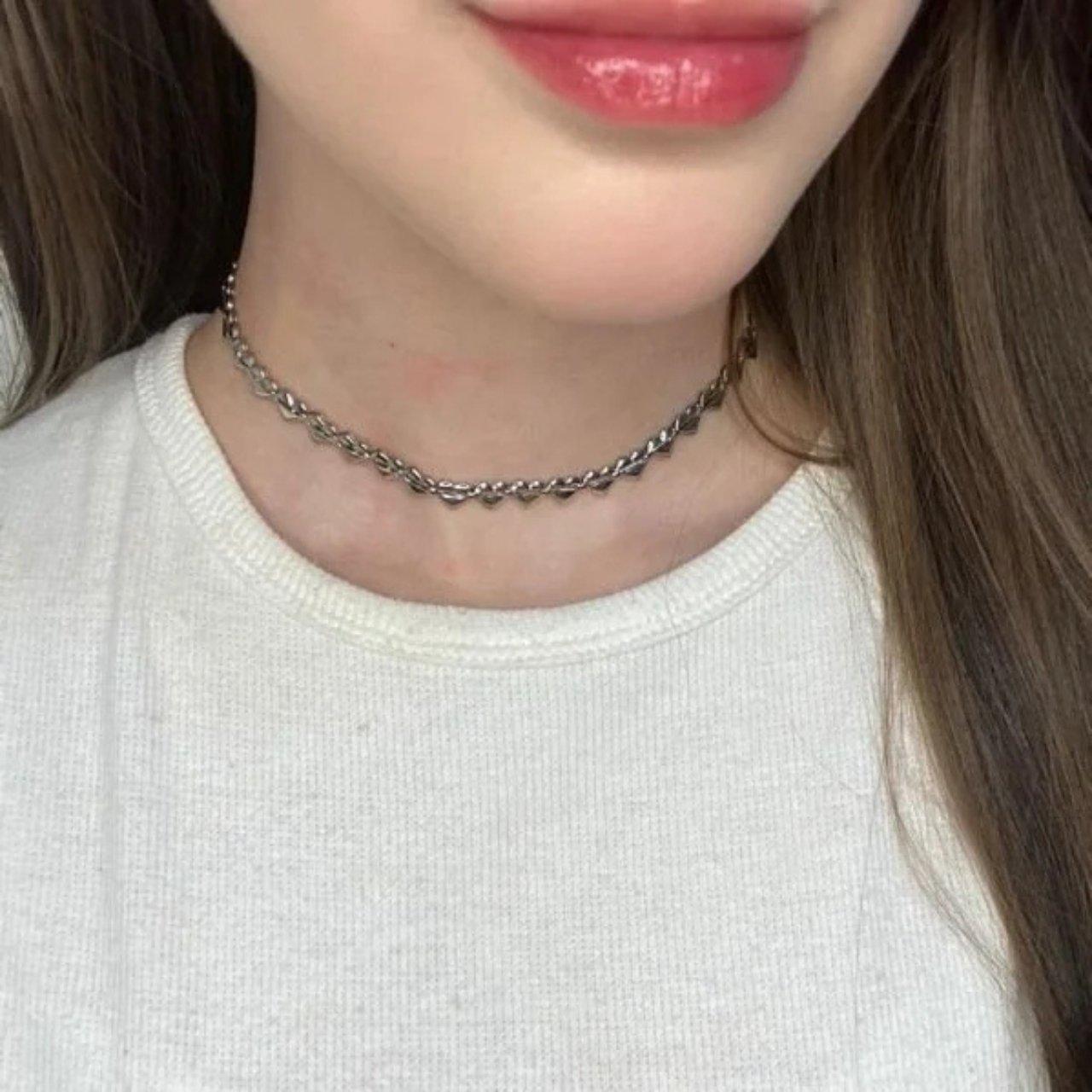 Choker lui, corações, prateado - REF C167
