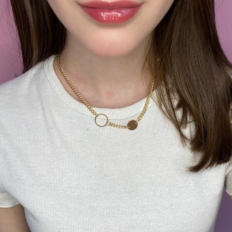 Colar curto, letícia, disco, dourado - REF C247