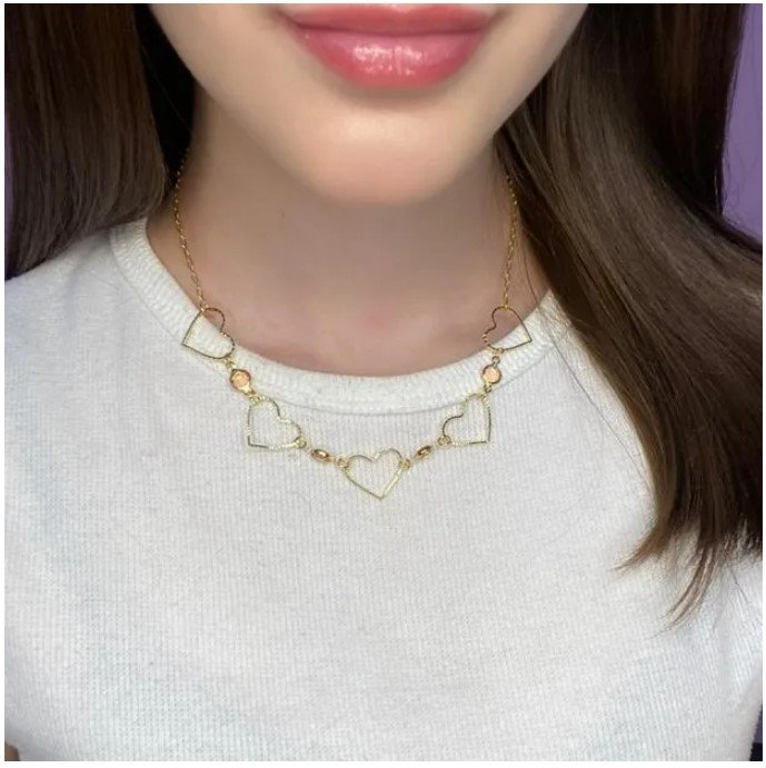 Colar médio, suelen, corações (versão 2), dourado - REF C355