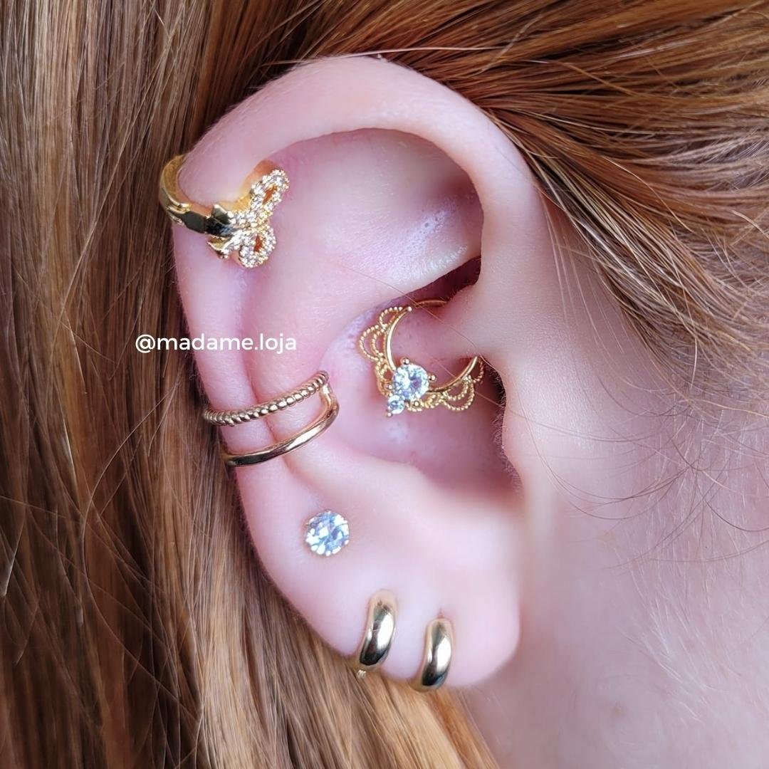 Piercing de furo, aço cirúrgico, argolinha, torção, crispy, dourada - REF X103