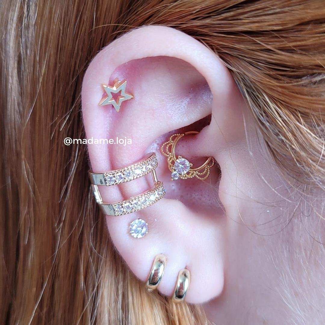 Piercing de furo, aço cirúrgico, argolinha, torção, crispy, dourada - REF X103