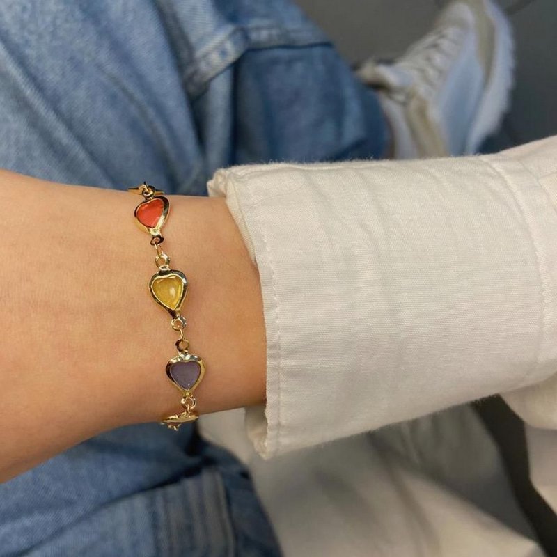 Pulseira atena, corações, colorida, dourada - REF P698